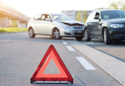 reflective red triangle to point out a car crash